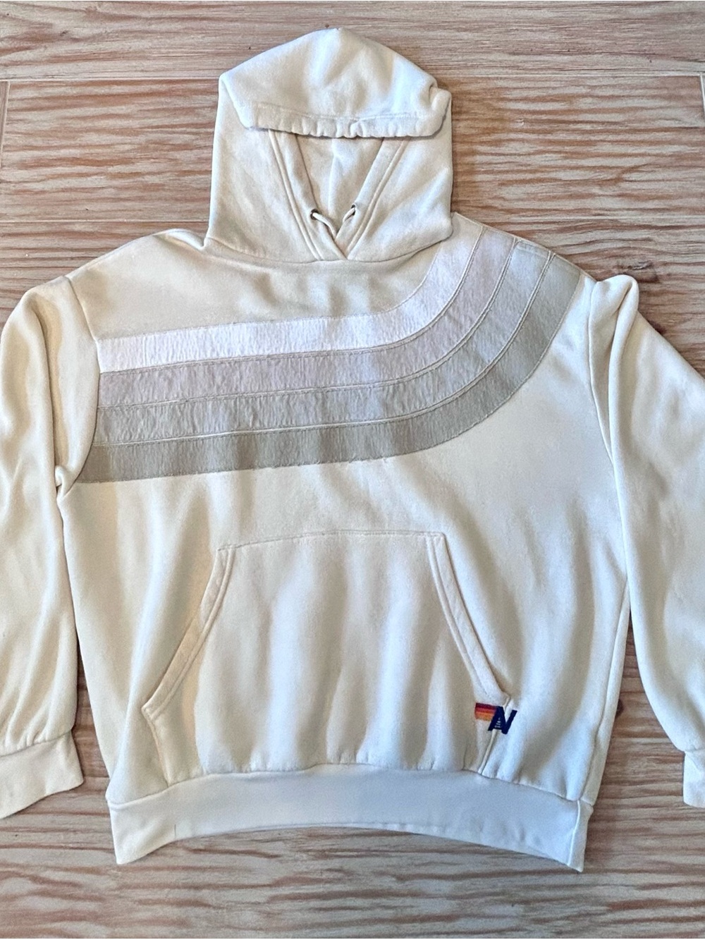 Aviator Nation - EUC - WAVE STRIPE 4 RELAXED HOODIE - VINTAGE WHITE
